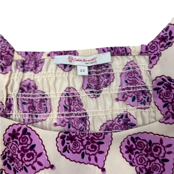 Celia Birtwell for Next Cream Pink/Purple Floral Heart Print Peasant Top Blouse - Picture 8 of 14